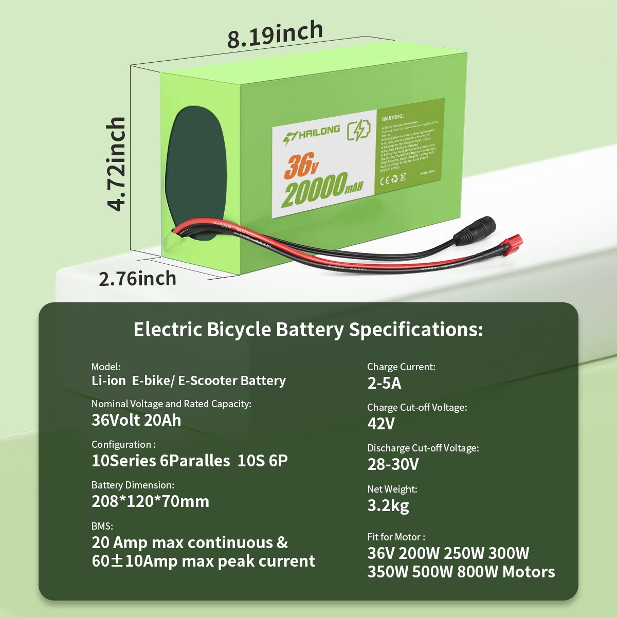 H HAILONG 36V 20Ah Lithium ion Battery Pack for 350W-1000W Motor battery