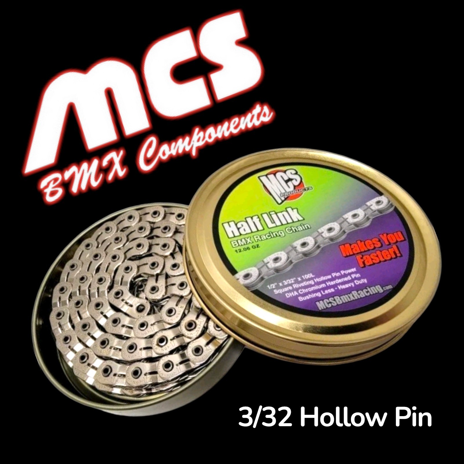 MCS BMX Half Link Hollow Pin 3/32 Race Chain Silver