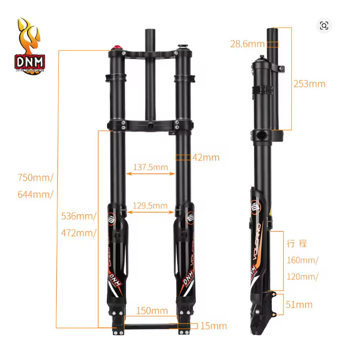 DNM USD-8FAT ebike Suspension Fork 644mm 15*150mm Axle For 20×4.0″ Fat Bike