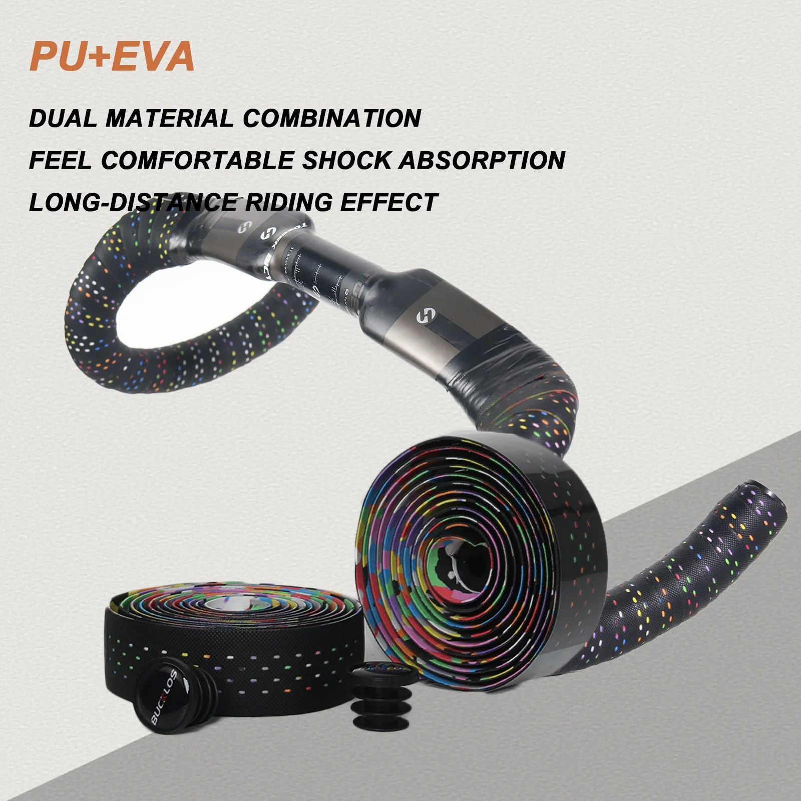 Road Bike Handlebar Tape PU EVA Shockproof Bicycle Bar Wrap with Plugs 2PCS Set