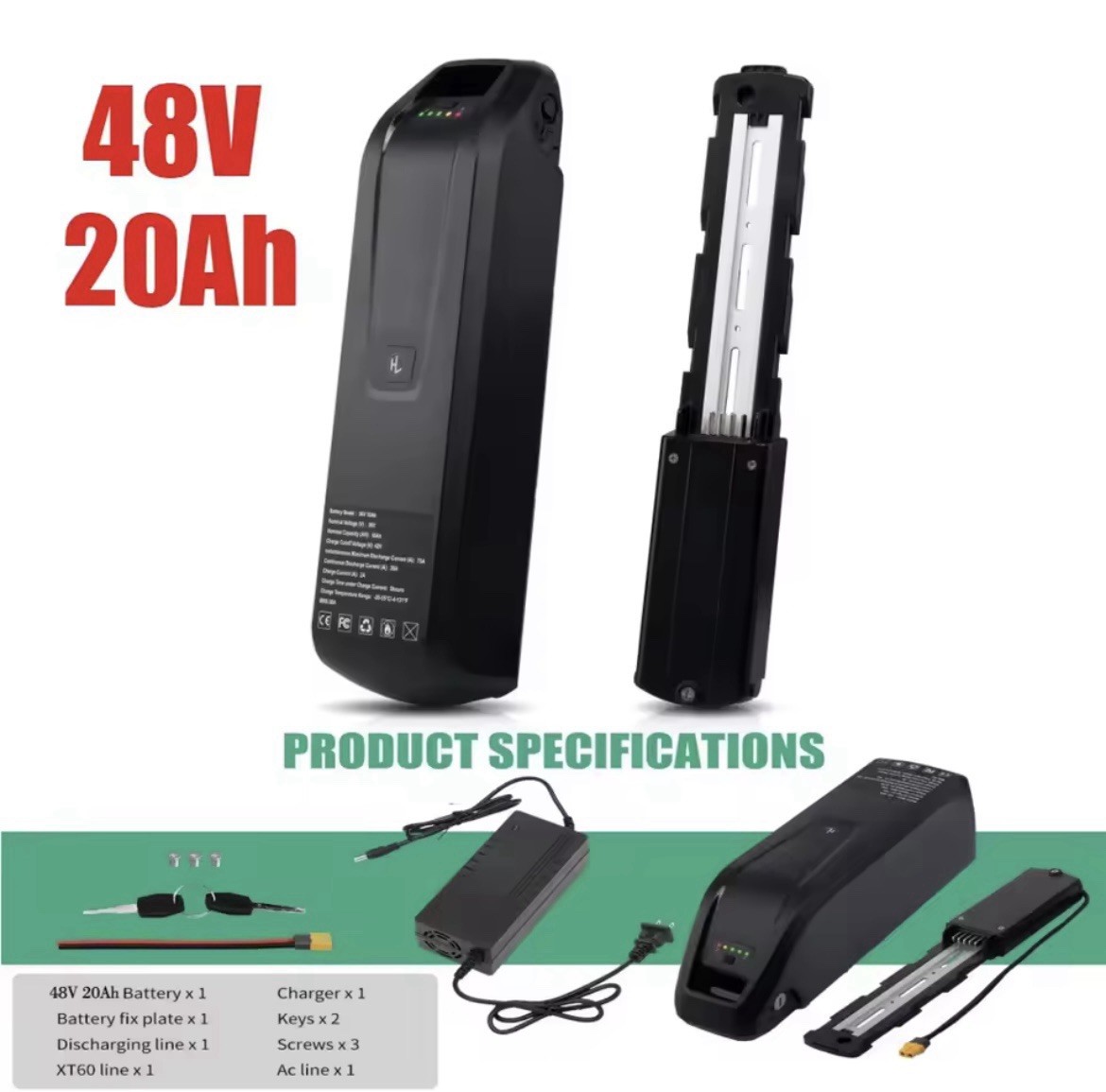 Hailong 48V Lithium Battery 48V 20Ah Electric Bike Battery For 500W-1000W Ebikes