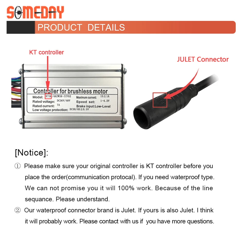 E-bike Controller 25A 36V 48V 500W 750W 9 Mosfet Controller SM/Waterproof Plug