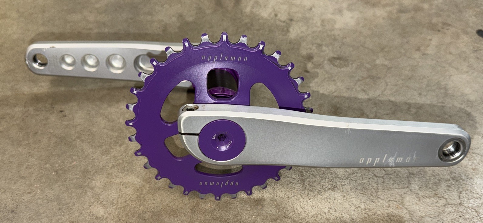 Appleman 2XR Cranks 160 MTN, 30mm spindle Purple And Silver With Cane Creek BB