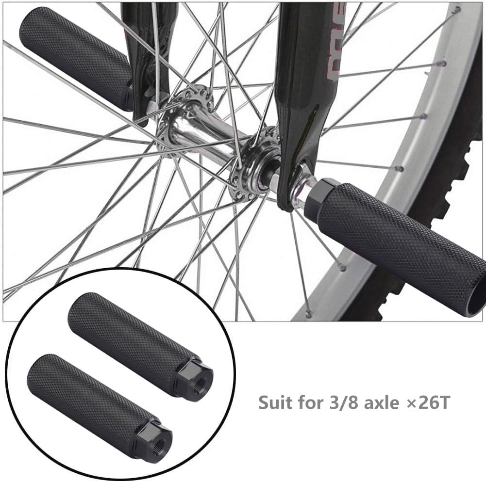 2PC Black Aluminum Alloy Bike Pegs for 3/8 inch Axles – Anti-Skid Stunt Support