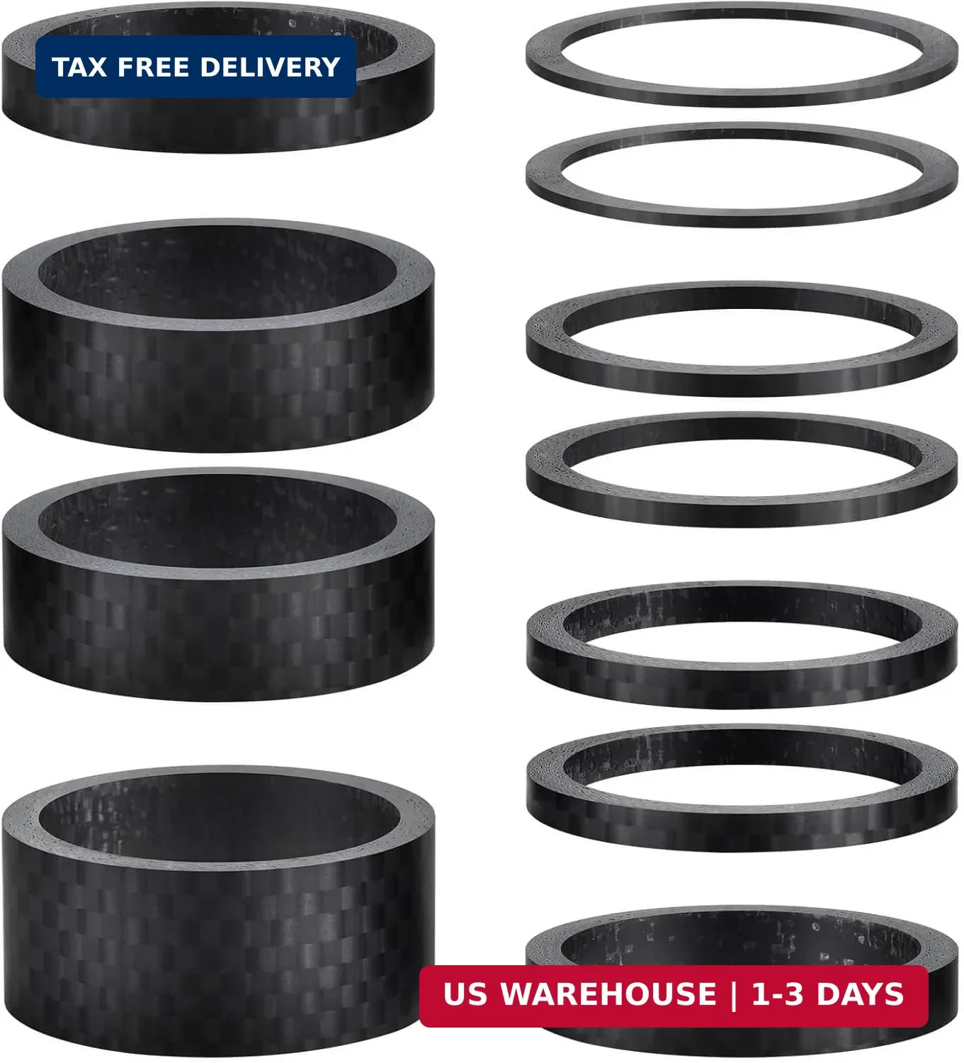 11PCS Bike Carbon Fiber Headset Spacers, Matte Finish, Fits 1-1/8 Inch Stem for