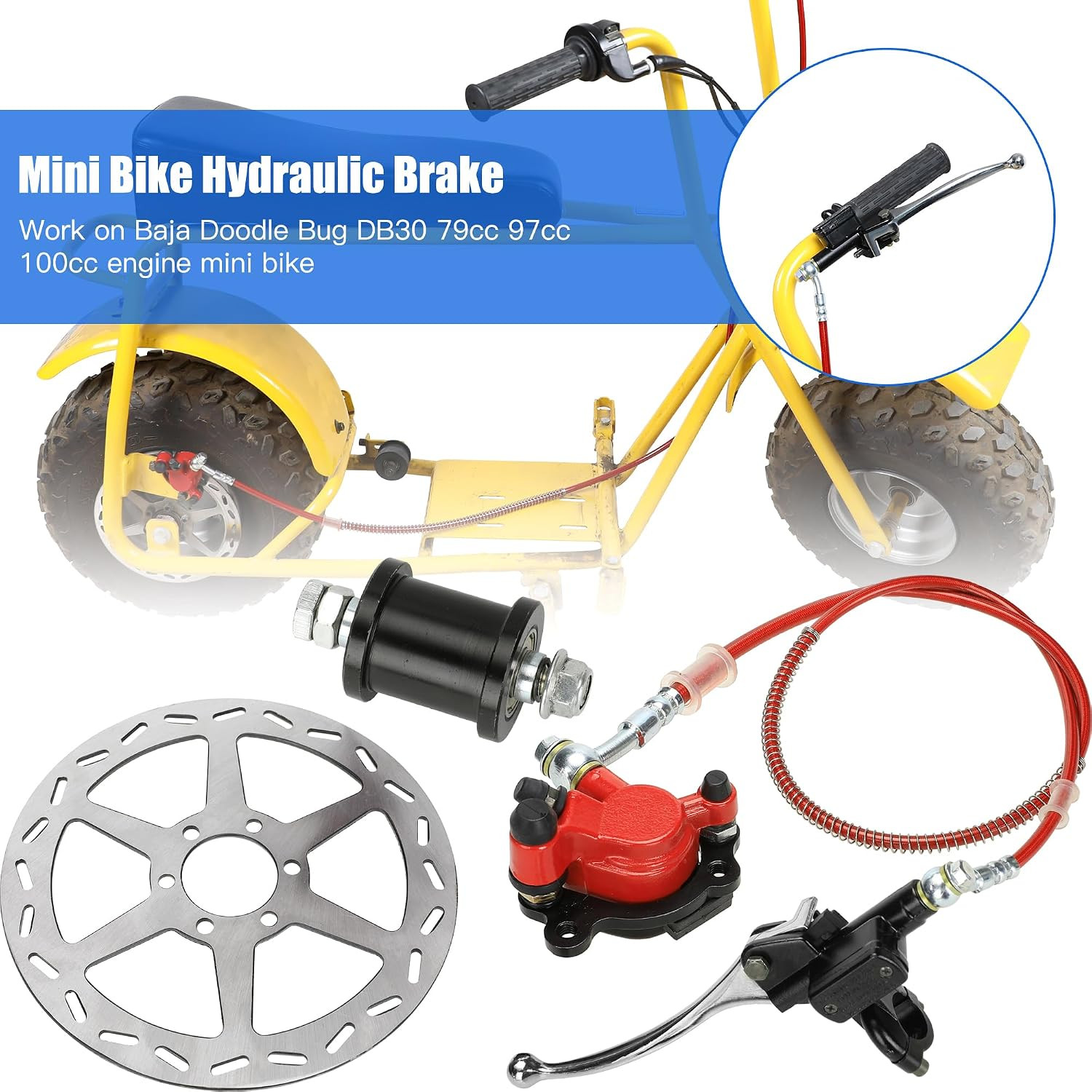 Mini Bike Hydraulic Brake Kit with 180Mm Mini Bike Rear Disc Brake Rotor Replace
