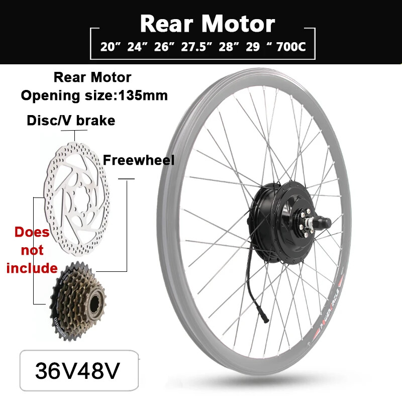 48V 250W-500W E-bike Motor Wheel Front/Rear Brushless Wheel Hub Motor 45KM/H