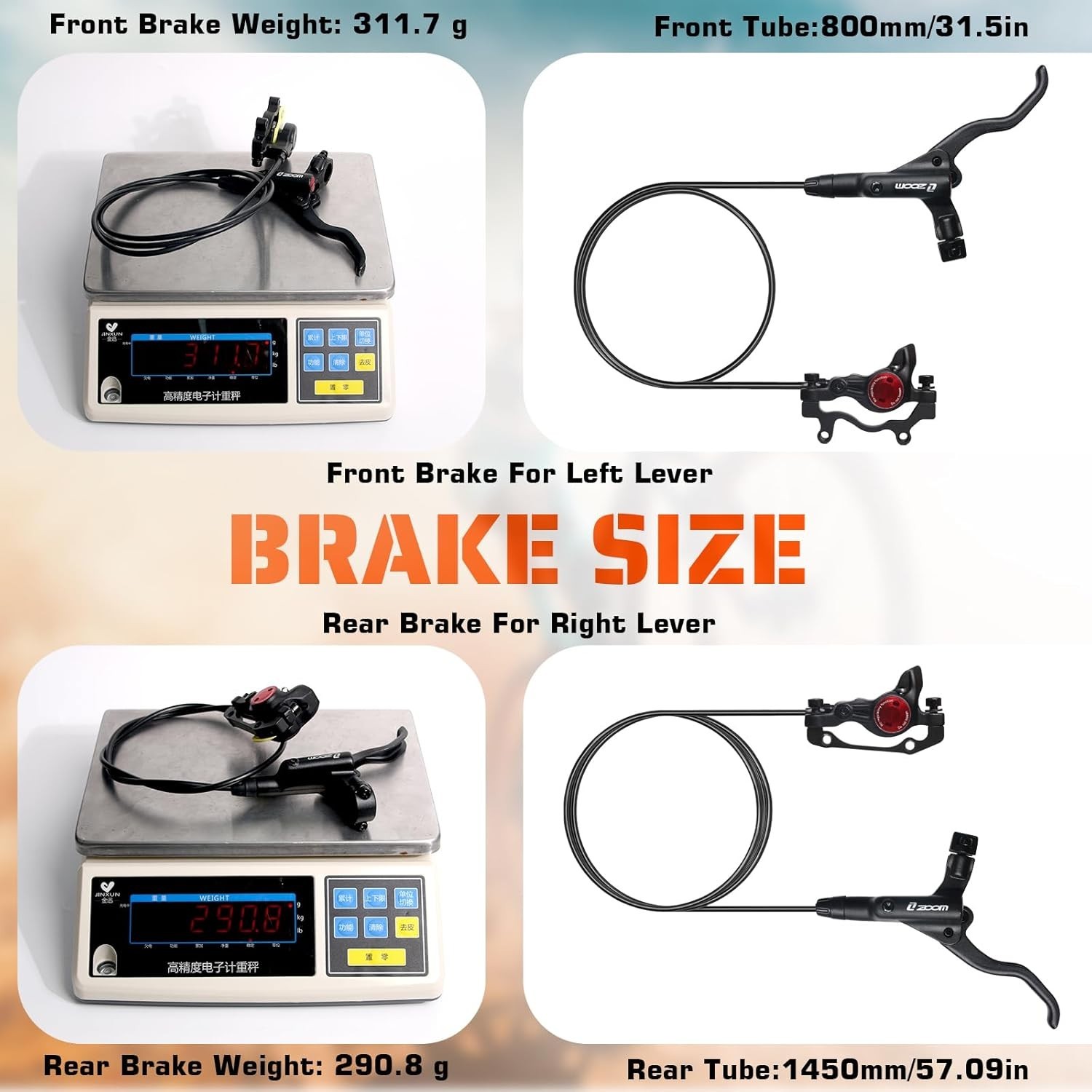 MTB Hydraulic Disc Brakes, Mountain Bike Left Front 800Mm Right Rear 1450Mm Hydr