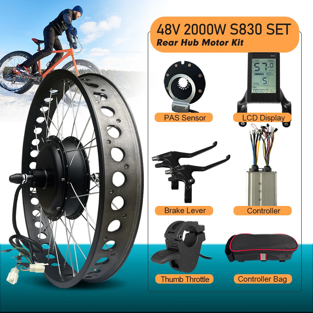 48V 2000W EBike Fat Tire Conversion Kit 4.0Tyre Rear Hub Motor Wheel Snow Bike