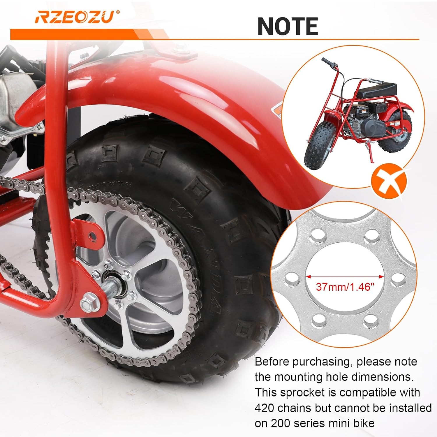 50 Tooth Rear Sprocket 420 Chain Kit For CT100U DB30 MMB80 212cc MBX10 Mini Bike