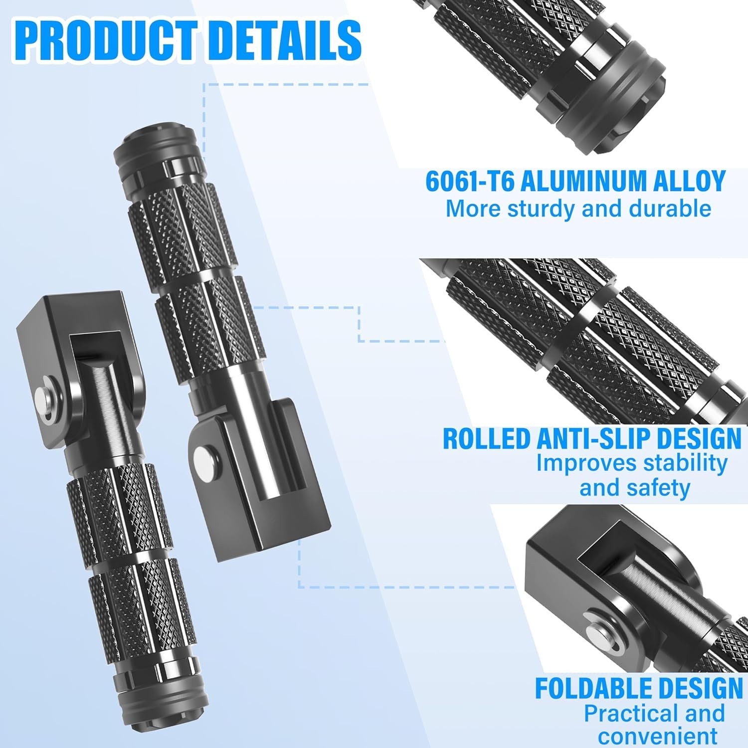 Motorcycle Foldable Foot Pegs Pair of Motorcycle Foot Pegs Clamp Footrest black