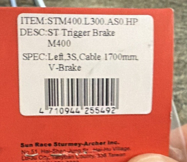 Sunrace 3 Speed ST Trigger V-Brake Shifter Lever M400 – 1700mm