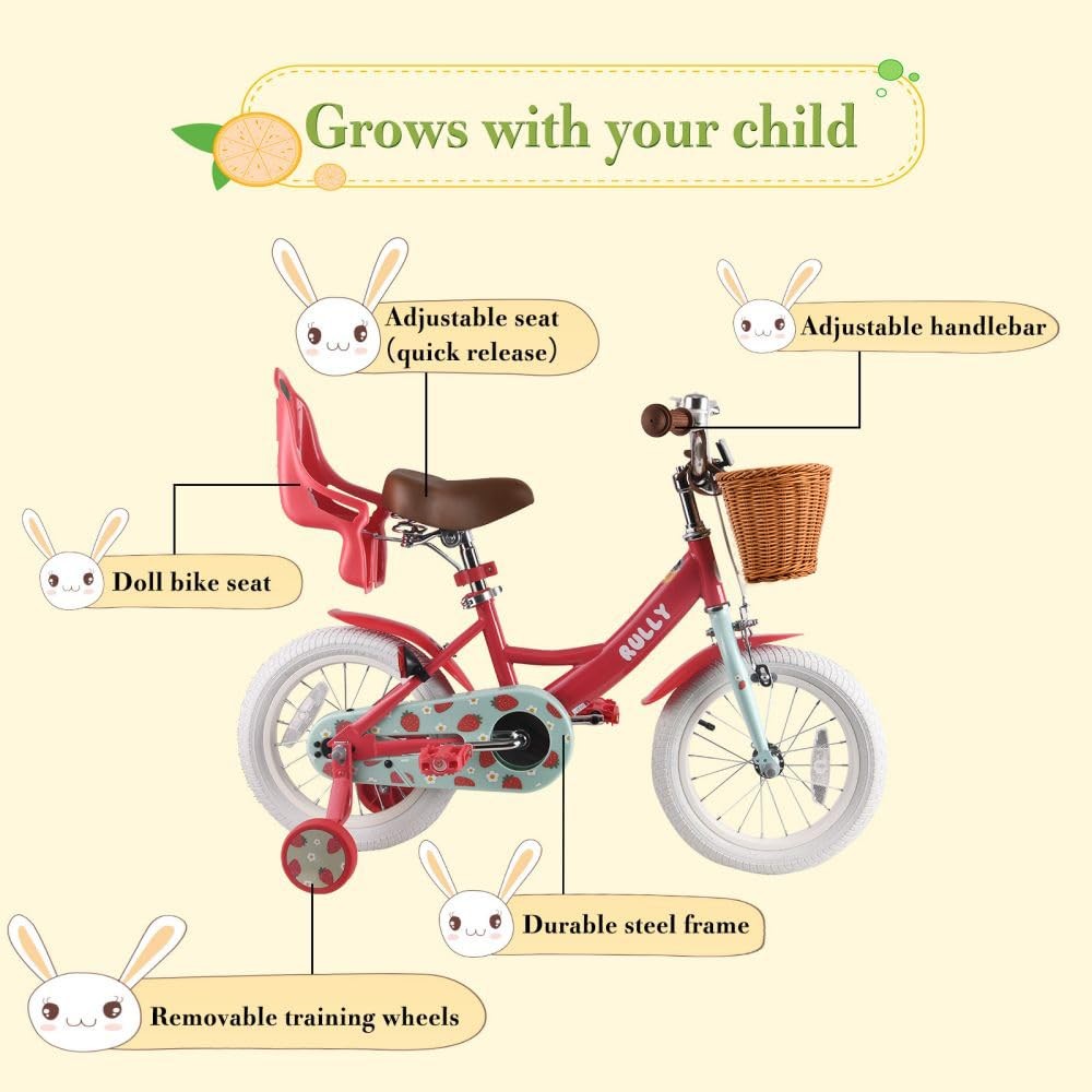 Rully Strawberry 12 Inch Girls Bike For 2-4 Year Olds Kids Bicycle Training