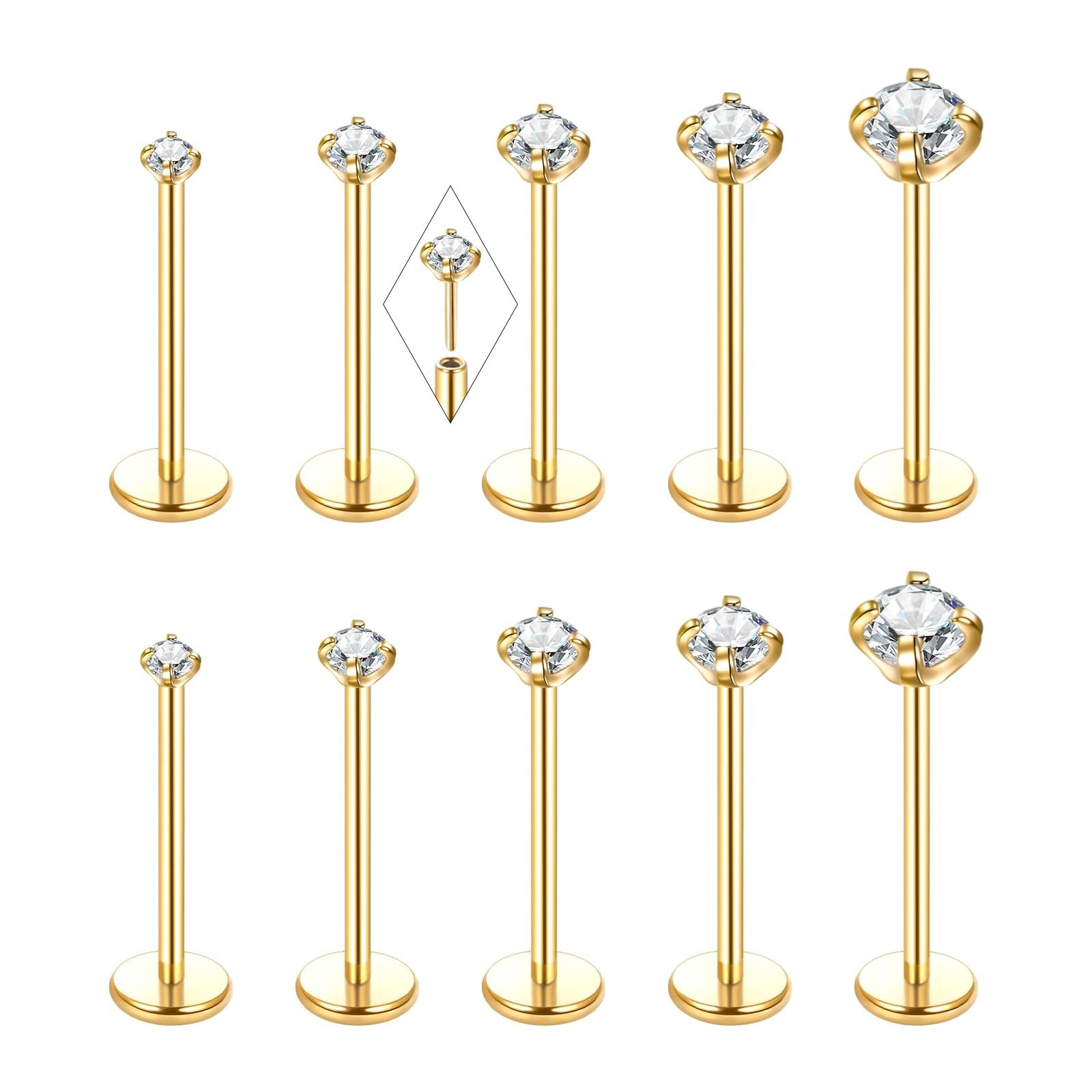 Oveta Threadless Nose Stud Stainless Steel 20G 18G 16G Threadless Flat Back T…