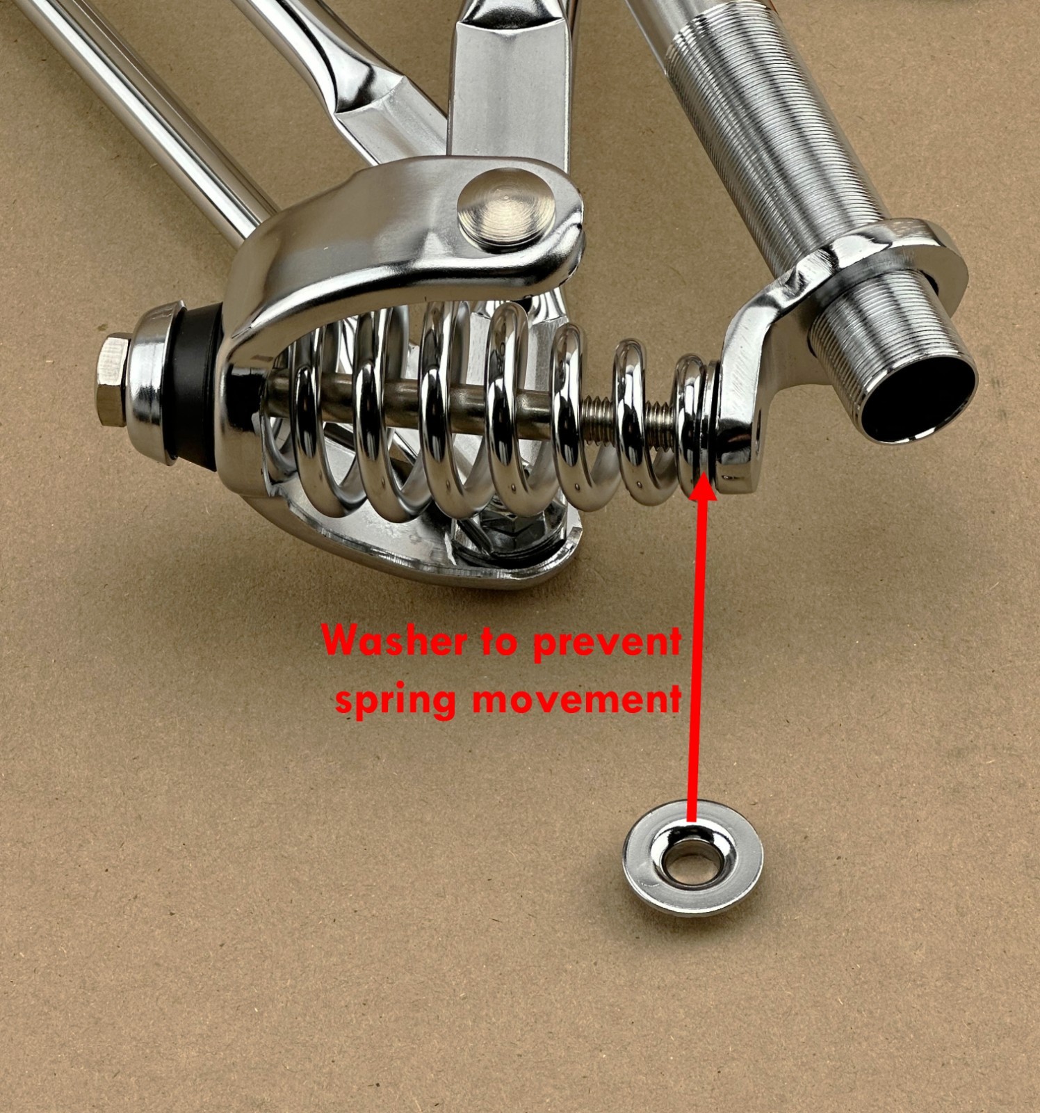 VINTAGE LOWRIDER SPRING FORK WASHER TO PREVENT SPRING MOVEMENT CHROME.