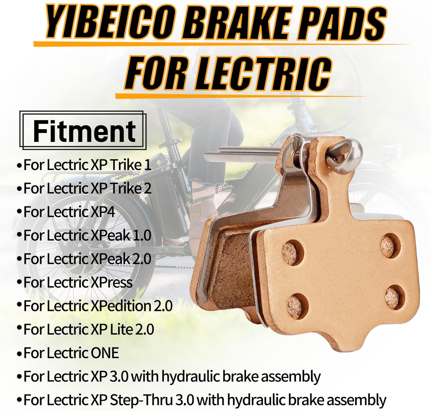 Brake Pads for Lectric XP Trike/Xpeak/Xpress/Xpedition/Xp Lite/Xp, Sintered Copp