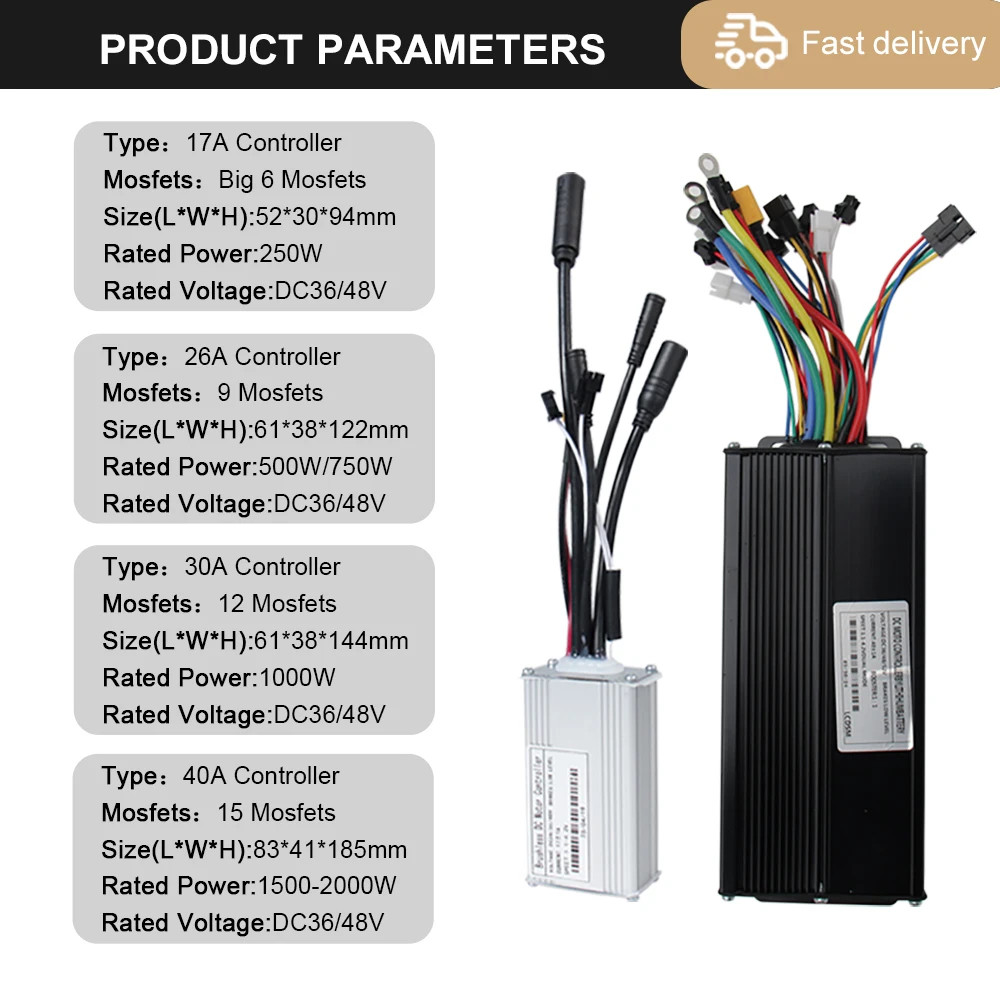 Three-Mode Ebike Controller 17-40A 36/48V 350-1000W S866 LCD Learning Function