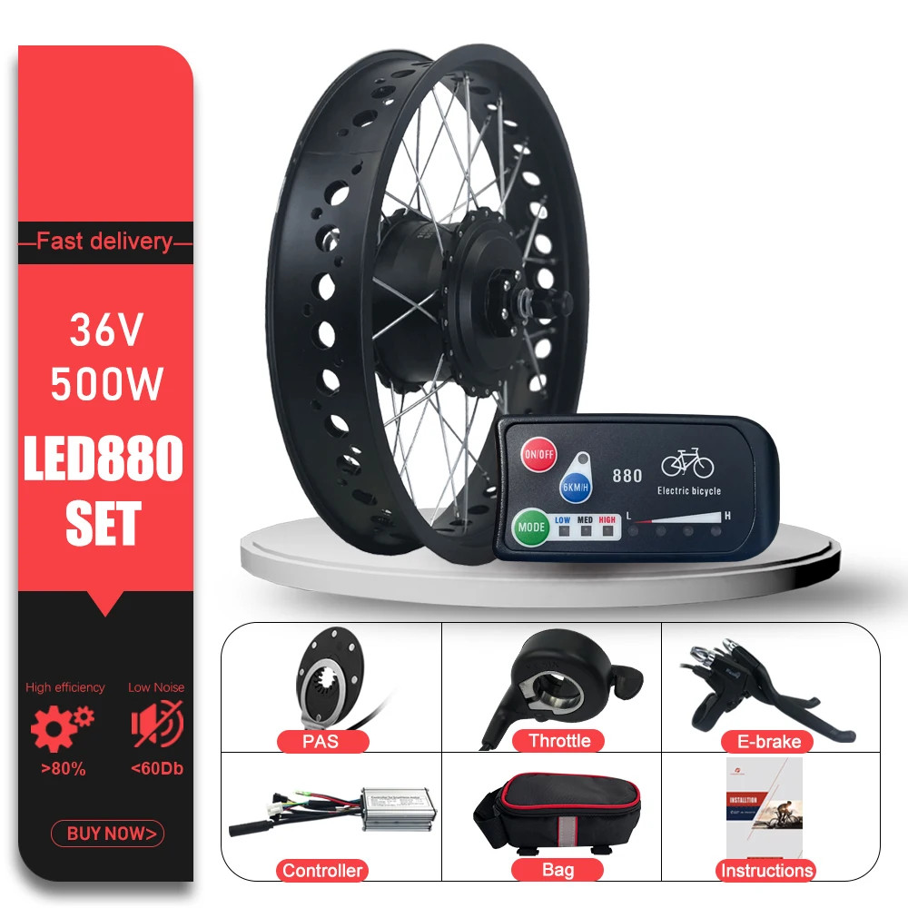 Snow E-bike Fat Tire Conversion Kit 36V 48V 500W Front Brushless Hub Motor Wheel