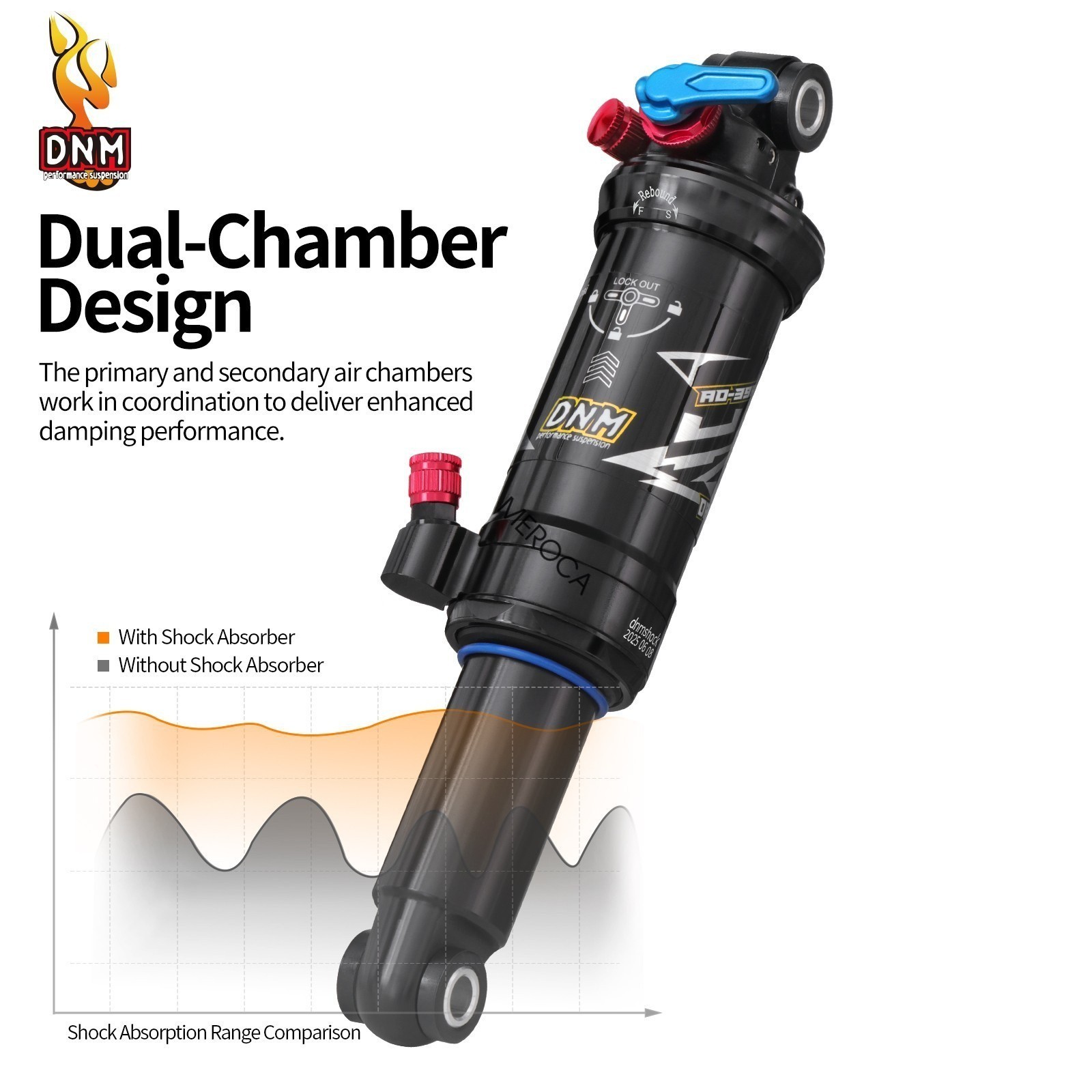 DNM AO-39RC Dual Air Shock Mountain Bike Rear Shock 3-Step Lockout 165/190/200mm