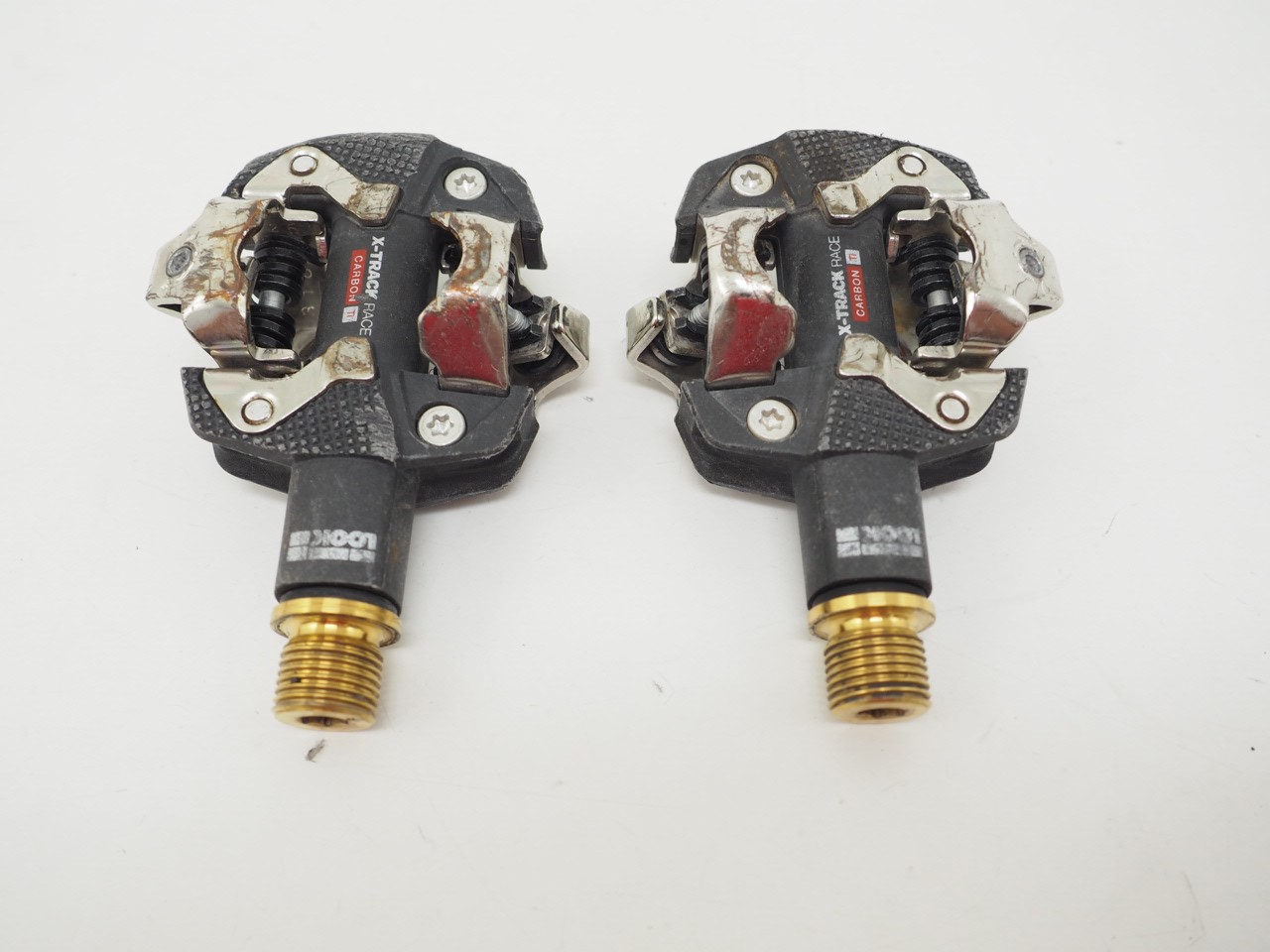 LOOK X-Track Race Carbon Ti Mountain Bike Pedals Black/Gold w/o Cleats *Good*