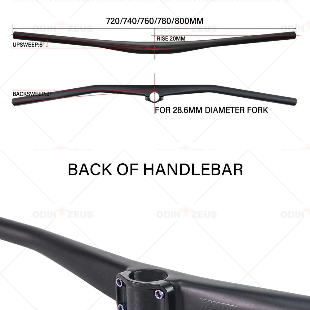 Carbon Fiber Integrated MTB Flat Riser Bar 720-800mm Width 28.6mm Steerer
