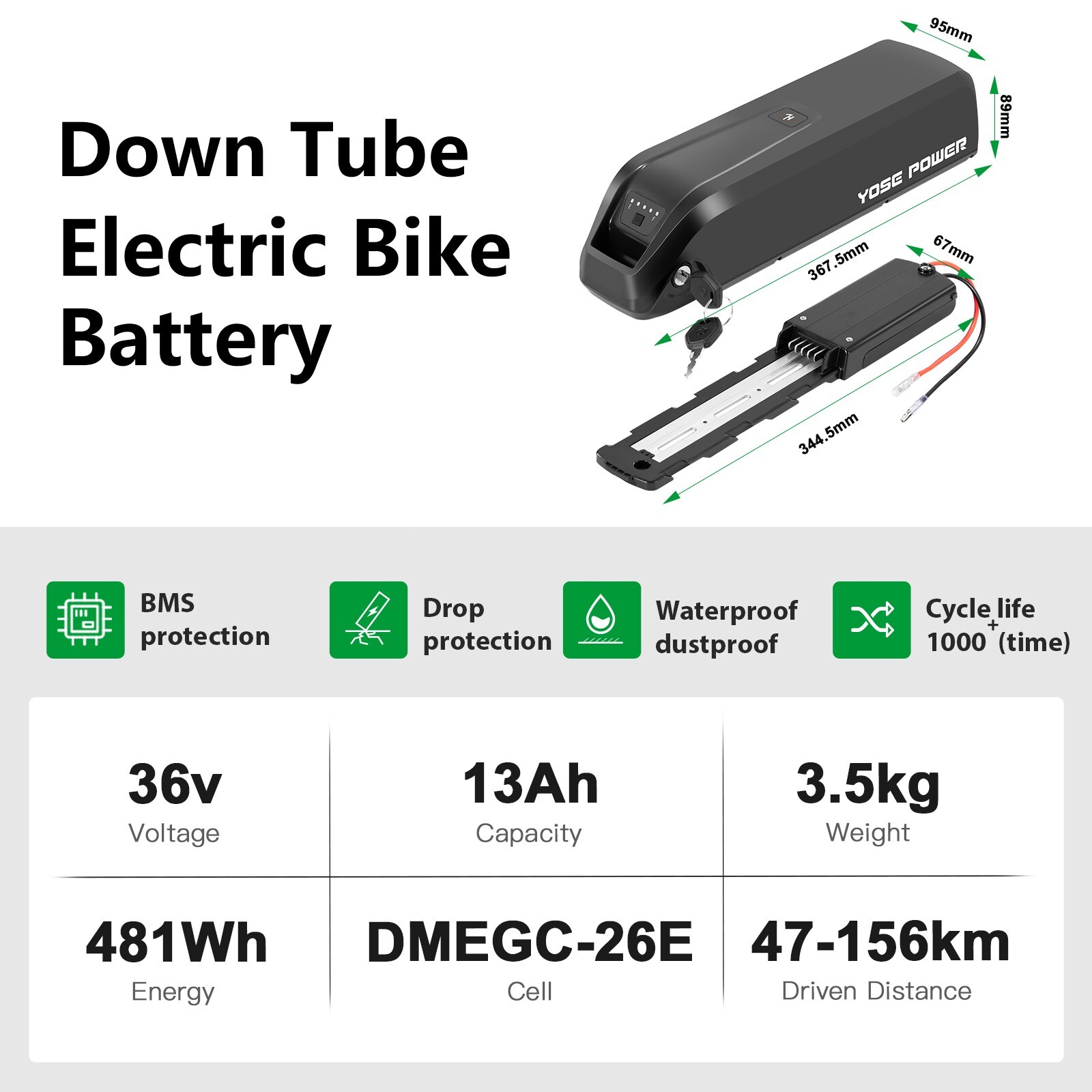 Jasion Electric Bike Battery 36V 13Ah for EB5 Ebike Battery Replacement 36V
