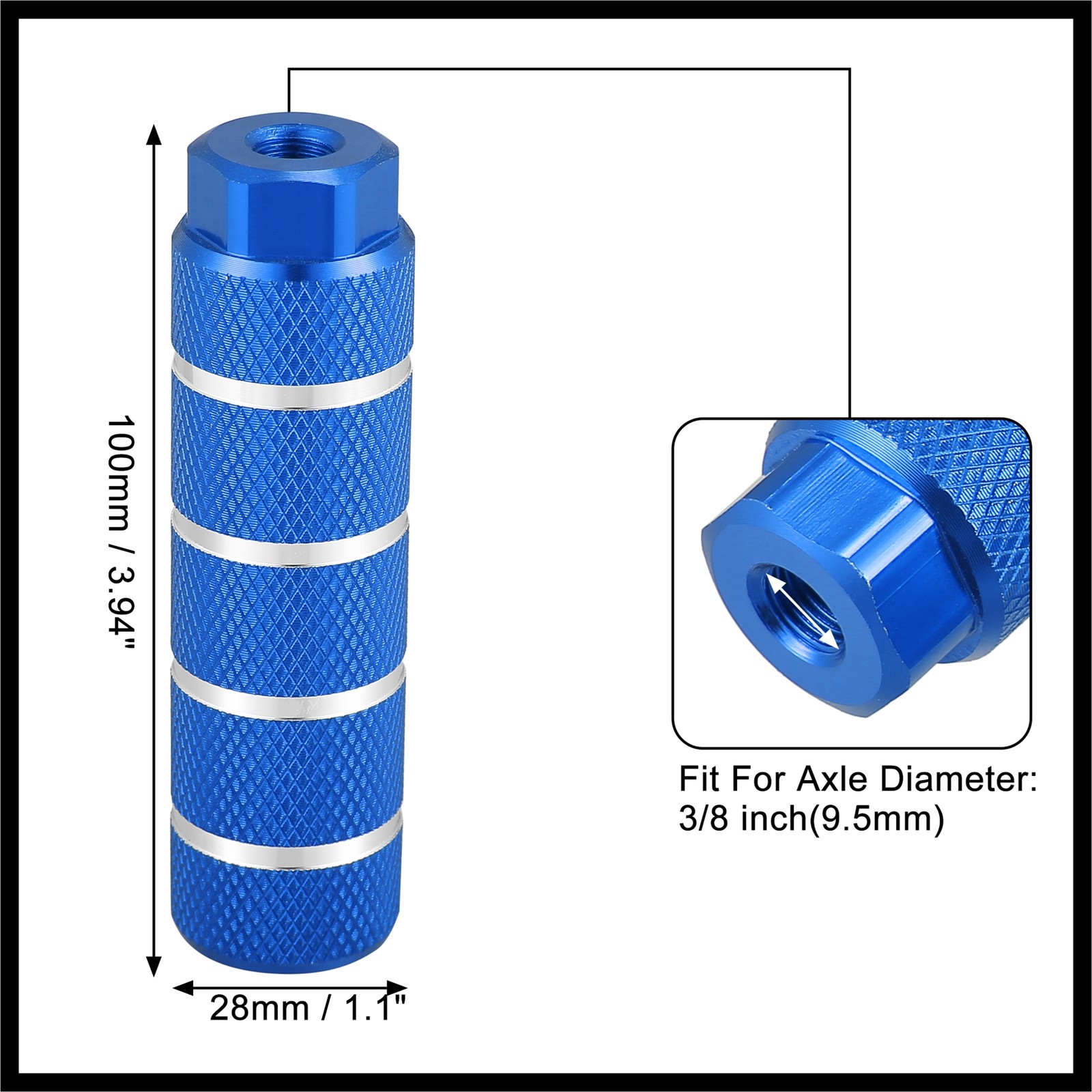 4 Pcs Aluminum Alloy Rear Foot Pegs Blue for BMX MTB Bike Fit 3/8 inches Axles