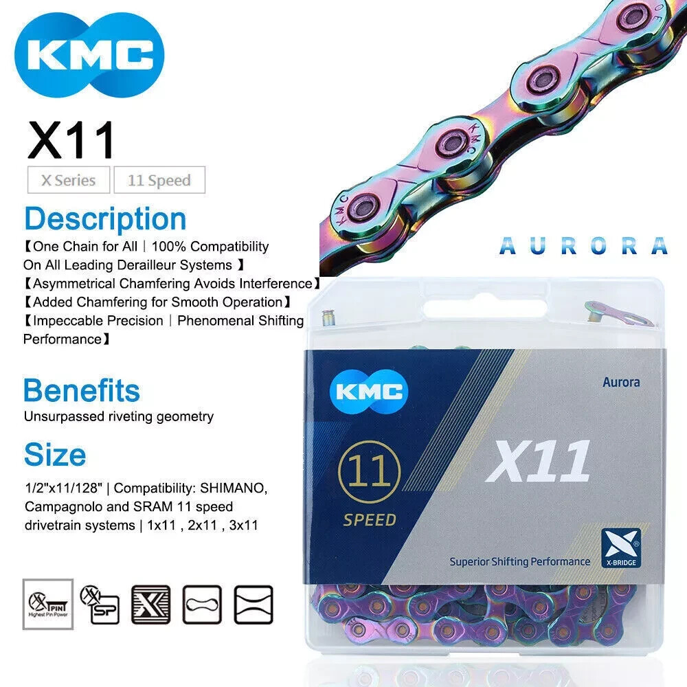 KMC Aurora X10 X11 X12 Chain 10/11/12 Speed MTB Road Bike Rainbow Magic Link