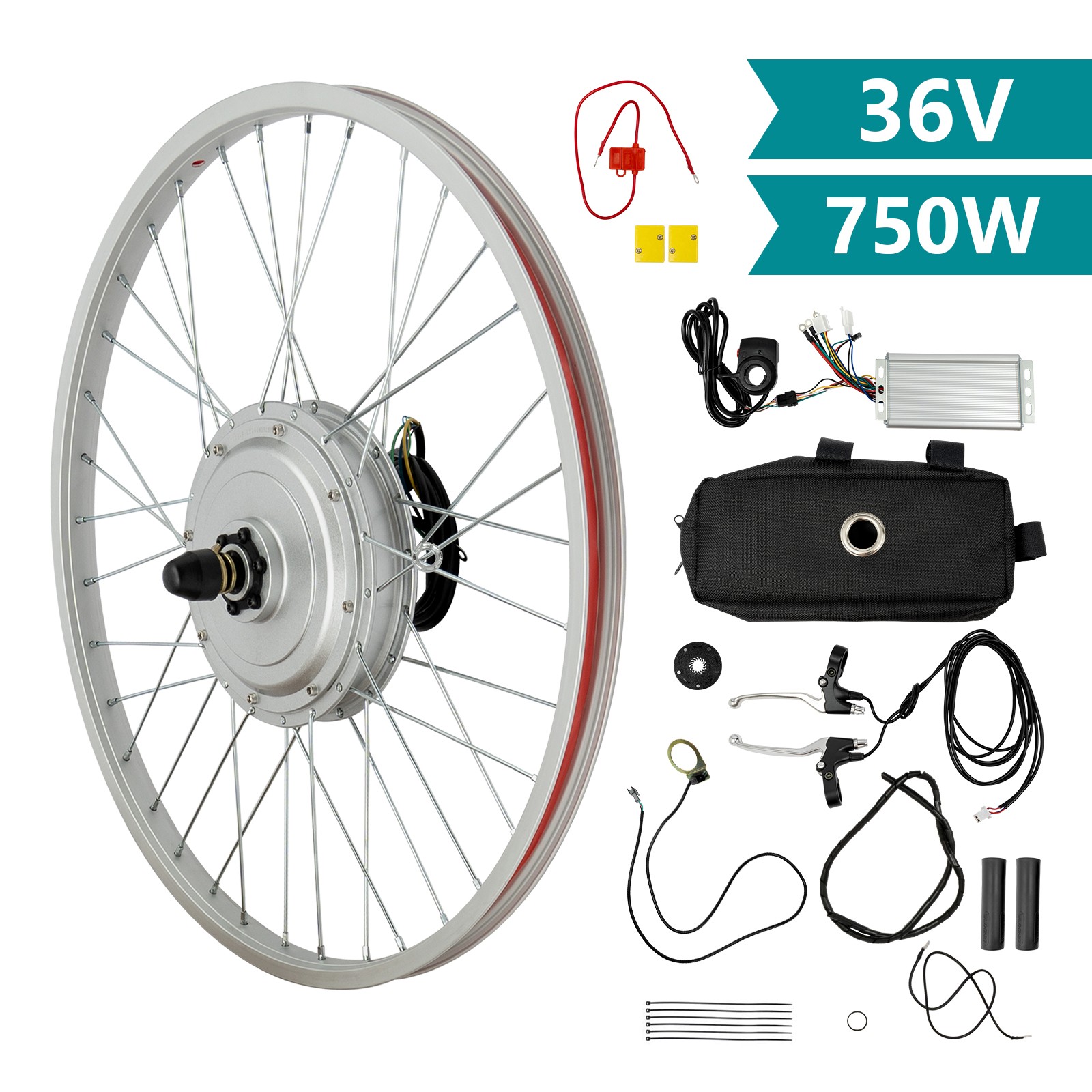 24″ 36V 750W Electric Bicycle Conversion Kit Front Wheel Kit Ebike Hub Motor Set