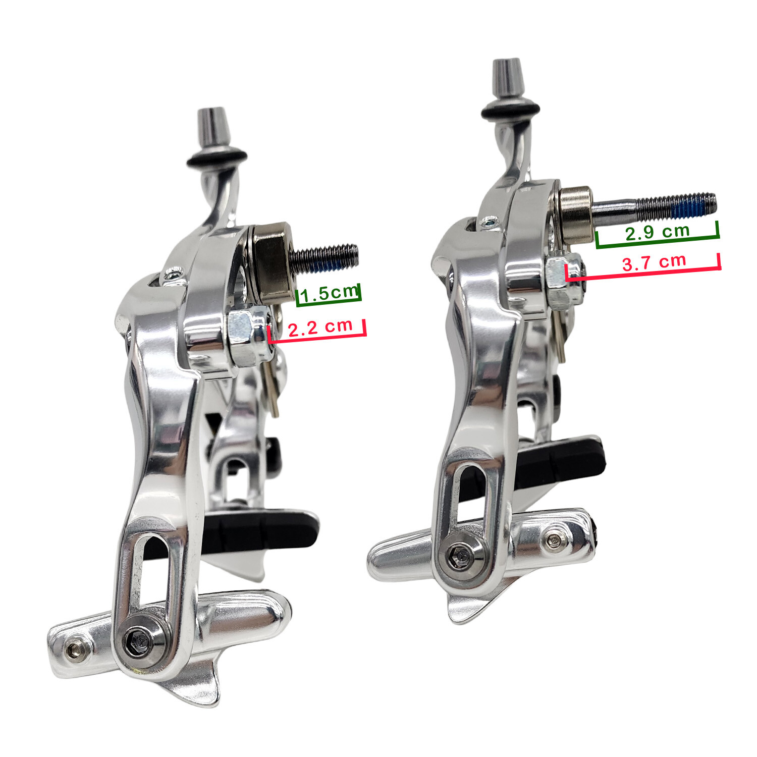 TEKTRO R559 Caliper Brake Set Long Reach 53-73mm Recessed Nut , Silver
