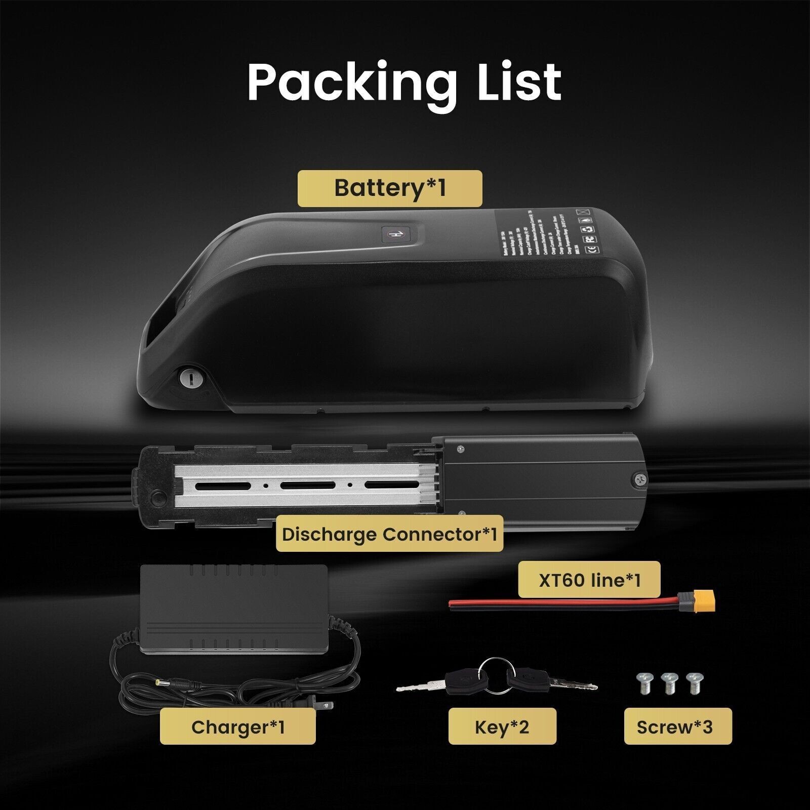 Ebike Battery 52V 48V 36V 10Ah 15Ah 20Ah Lithium Battery 4Pin/5Pin 0-2000W Motor