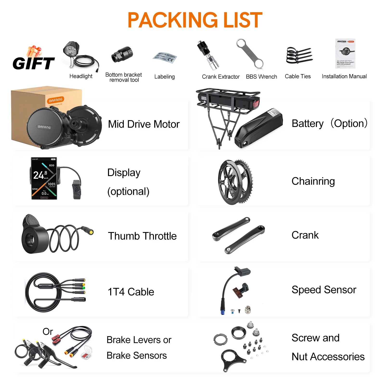 Ebike Bafang 48V750W Mid Drive Motor Electric Bicycle Conversion Kit BBS02