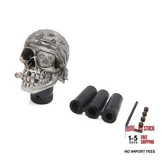 Silver Tone Skull Head Shaped Manual Stick Gear Shift Knob Lever Shifter for