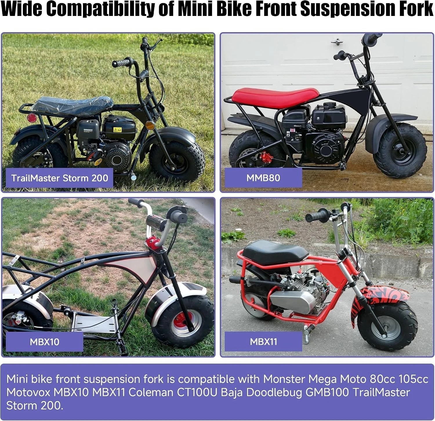 Mini Bike Front Fork Suspension Kit – Heavy Duty Steel, Black, Superior Comfort
