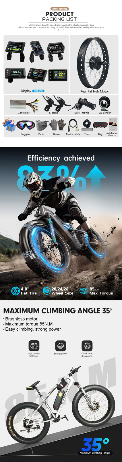 Snow E-bike Conversion Kit 48V 750W Fat Tire Rear Wheel Hub Motor 20 24 26Inch