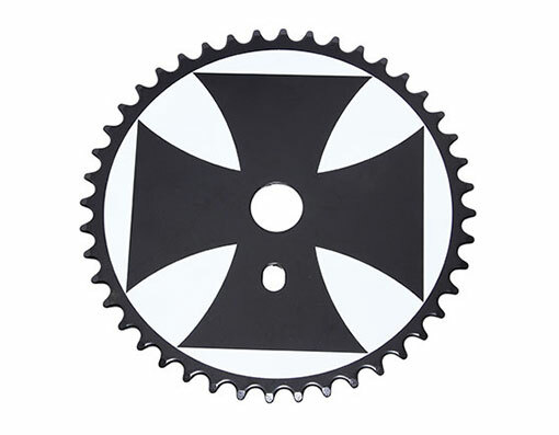 VINTAGE LOWRIDER 44 TEETH STEEL IRON CROSS CHAINRING 1/2 X 1/8 IN WHITE/BLACK.