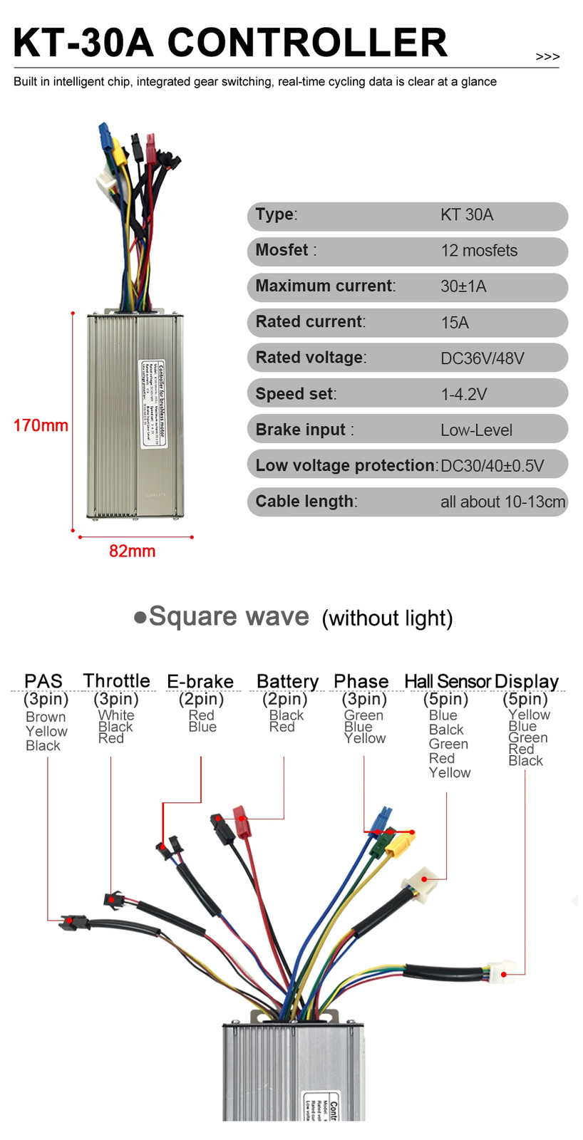 48V 30A 35A 50A KT Electric Bicycle Squarewave Controller for 1000W-3000W Motor