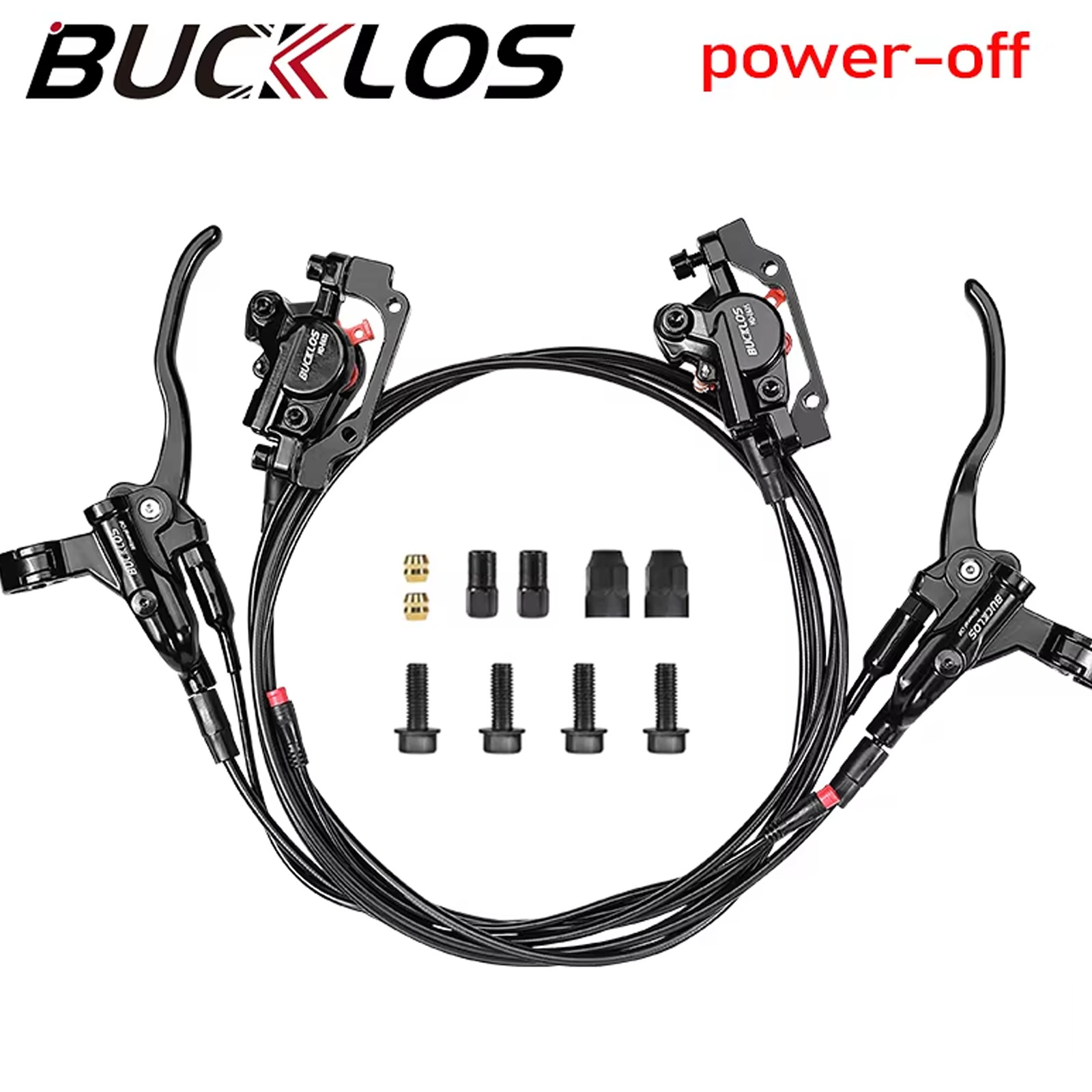 BUCKLOS E-Bike Hydraulic Brake set 2-Pistons Power-off Front&Rear 1100mm/1800mm