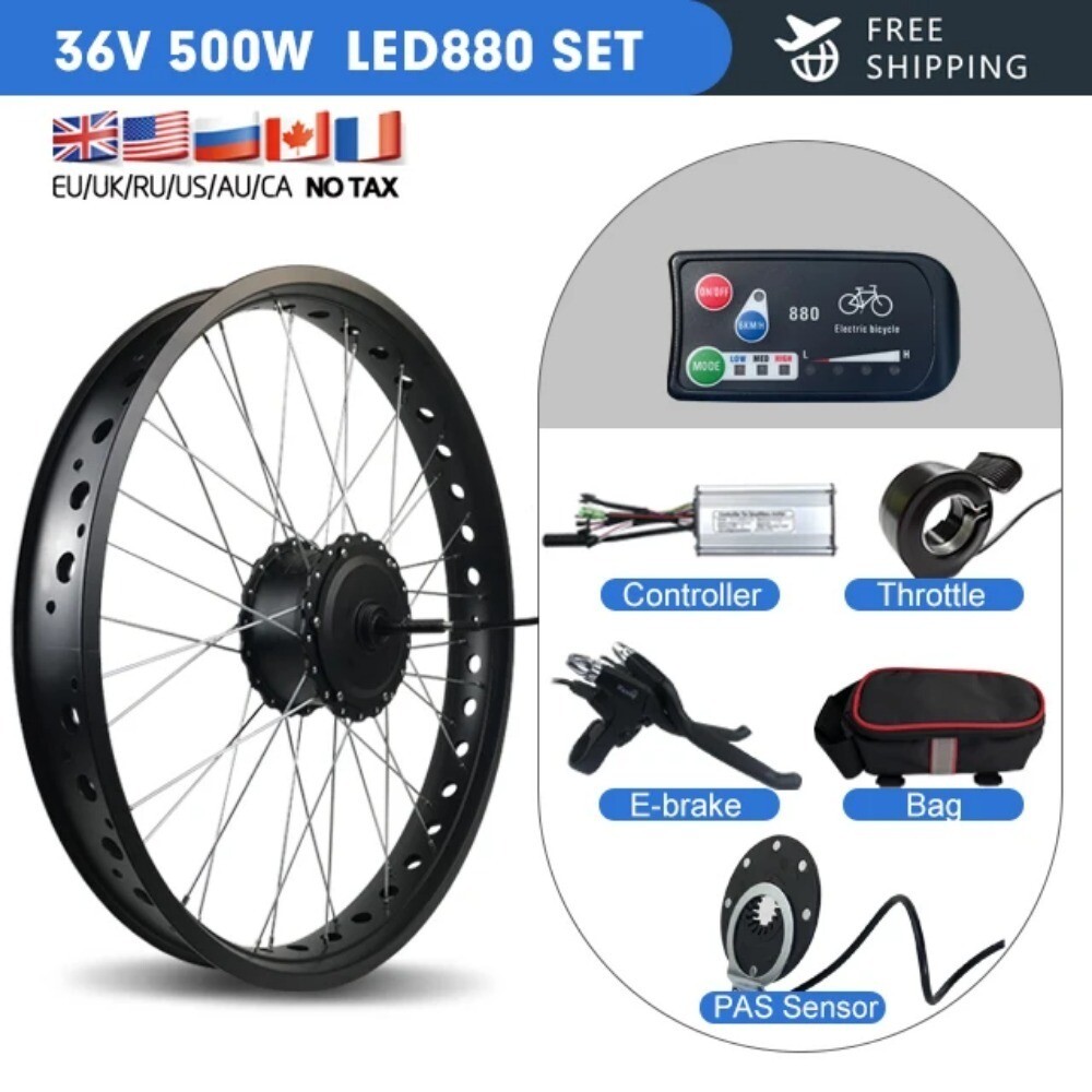 20 26inch Snow Electric Bike 36V48V 500W Rear Rotate 4.0Fat Tire Hub Motor Wheel