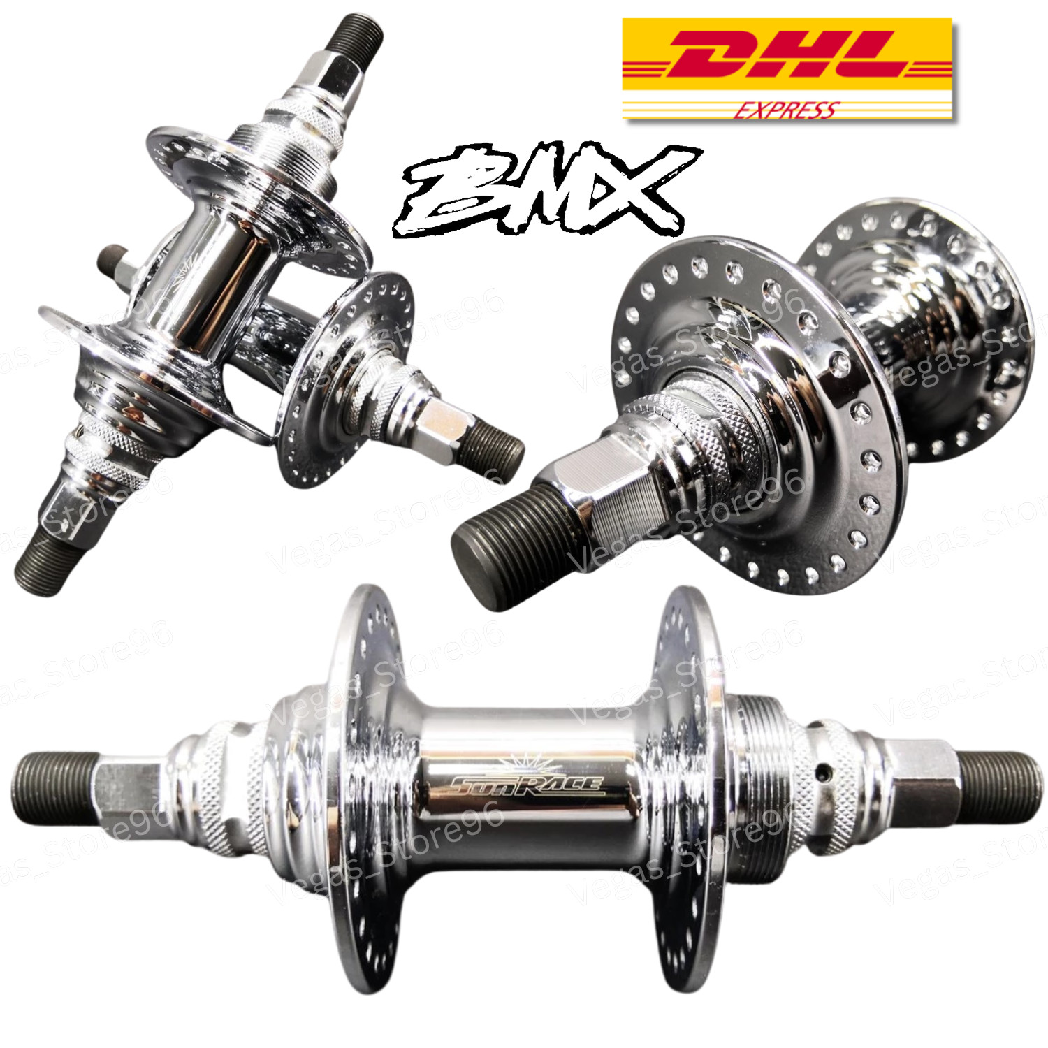 BMX NOS Sunrace Chrome Hub 48 Holes Old School CP 14mm Cr-Mo Axle -FREE SHIPPING