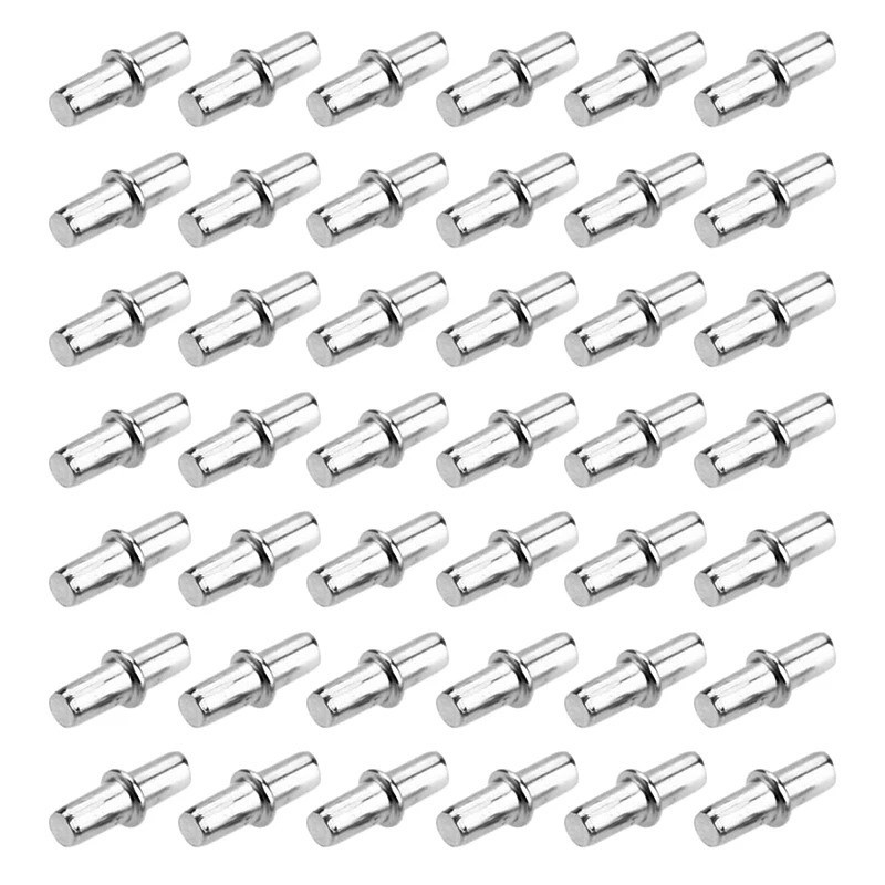 24Pcs 5mm Cabinet Shelf Support Pins Metal Pegs for Wardrobe Bookcase Silver