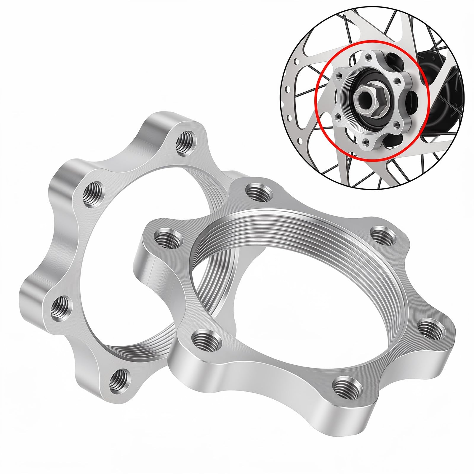 2 Pack Bike Bicycle Freewheel Threaded Hubs Disk Disc Brake Medium, Silver