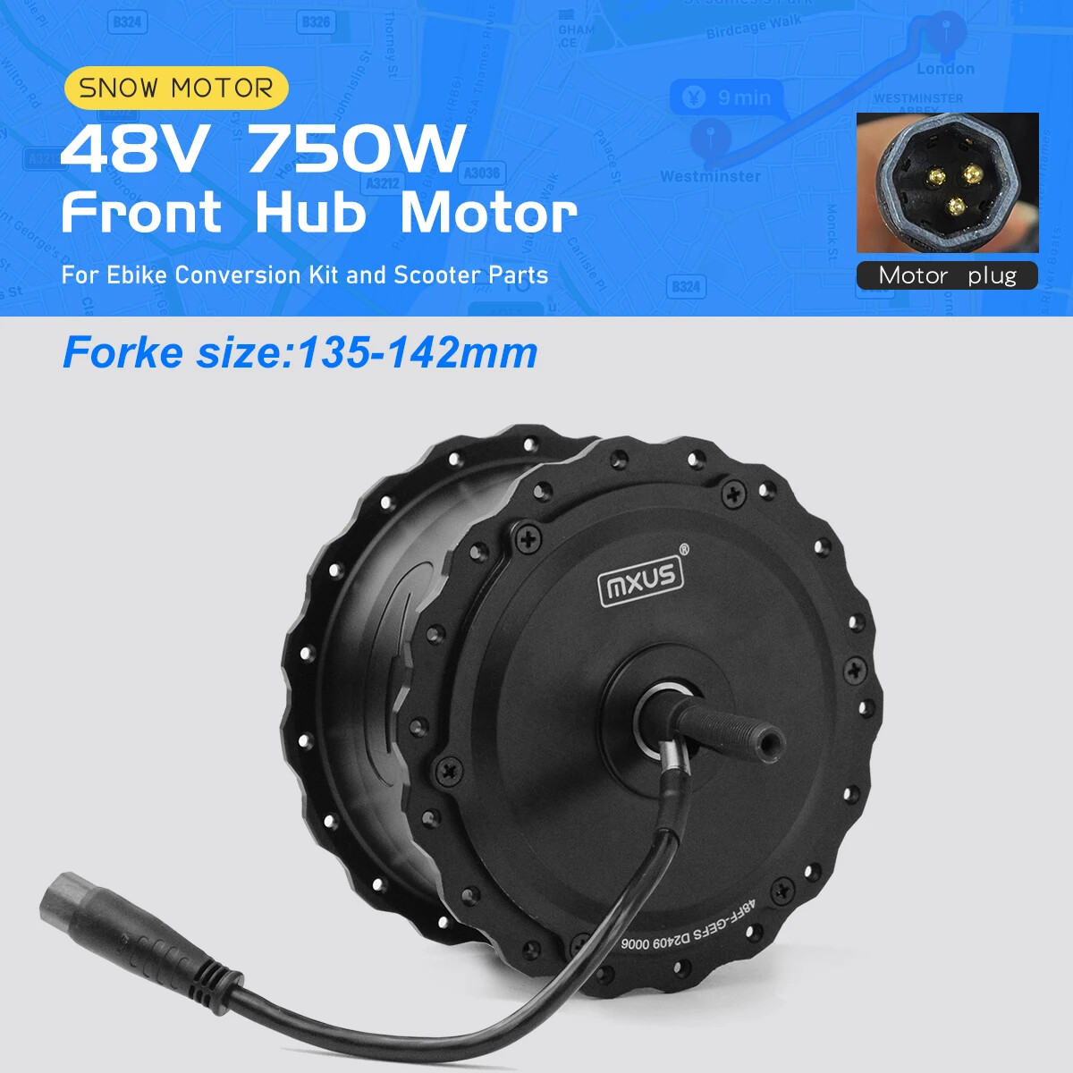48V 750W 20 24 26” Snow Fat Ebike Front/Rear Brushless Hub Motor Conversion Kit