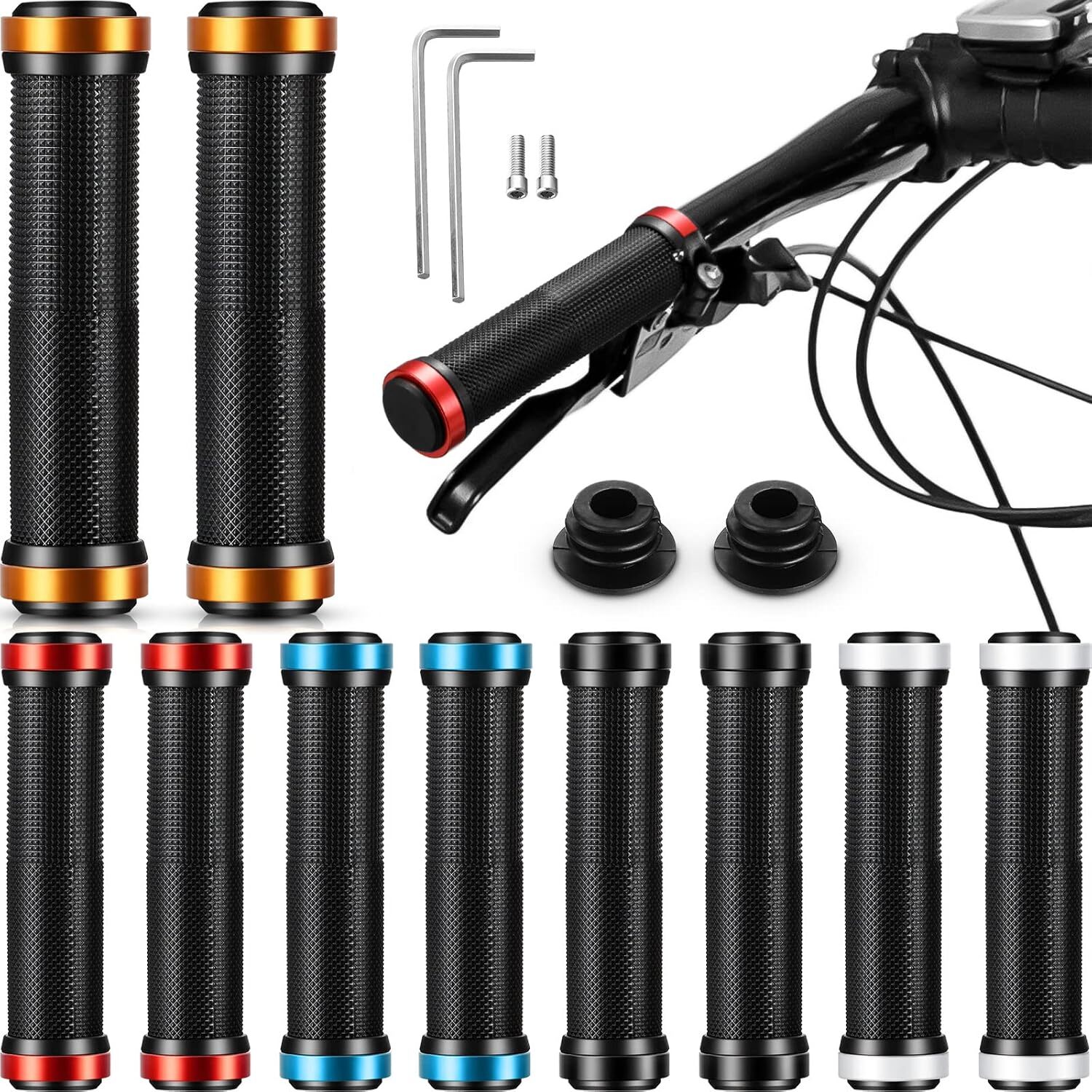 10 Pcs Double Lock Bike Handlebar Grips for BMX,MTB, Beach Cruiser, Scooter etc