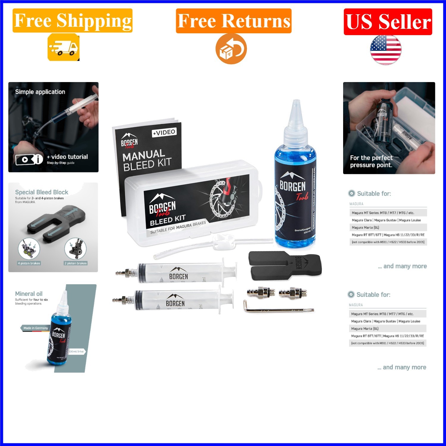 Bike Brake Bleed Kit for Magura Hydraulic Disc Brakes, 100ml Mineral Oil,