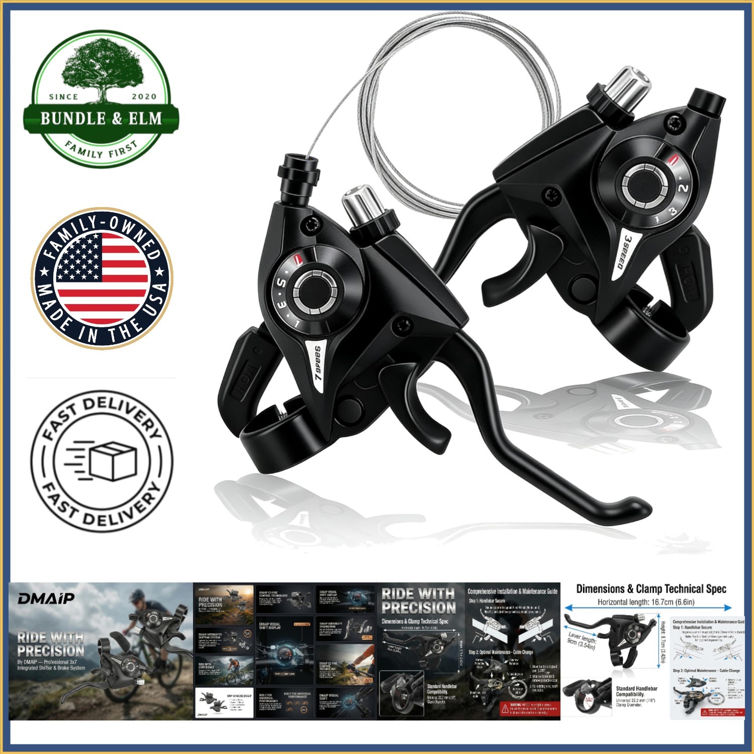 3×7 Speed Bicycle Shifter Set with Plastic Finish and Installation Hardware