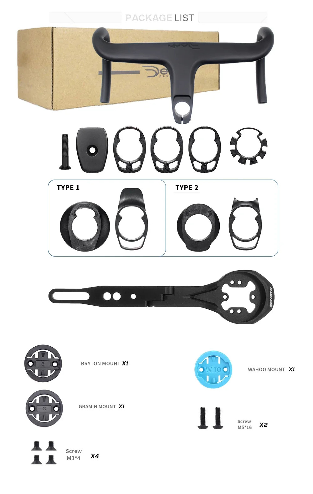 Full Carbon Bicycle Internal Cable Integrated Handlebar with Spacers and Mount