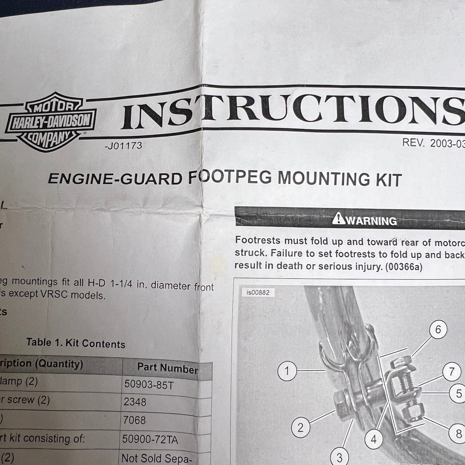 Harley-Davidson Willie G Skull Footpeg Engine Guard Mount Kit 50964-98 Chrome