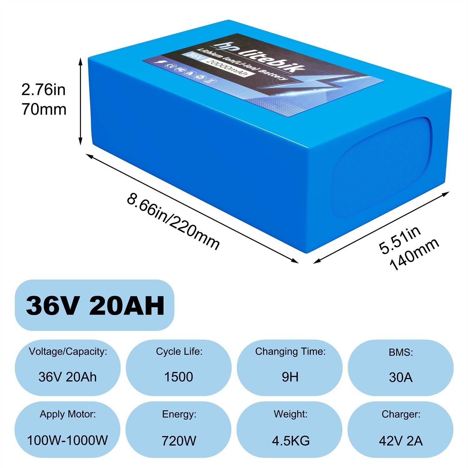 36v 20Ah Lithium Lifepo4 Ebike Battery Pack for 200W-1000W Bike Motor 30A BMS