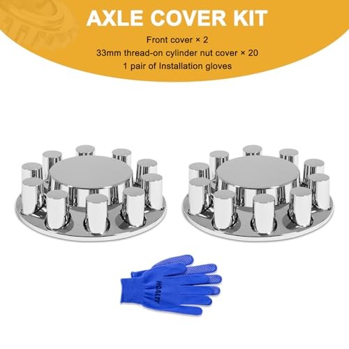 Axle Cover ABS Chrome Flat Top Kit with 33mm Thread-on Lug Nut Covers 2 Front